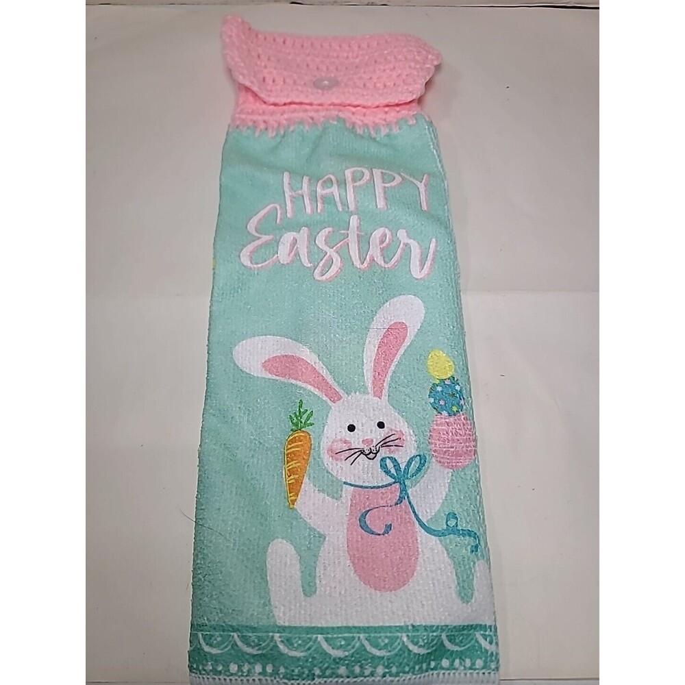 NEW  Handmade Crochet Bunny Happy Easter Kitchen Oven Door Hanging Hand Towel